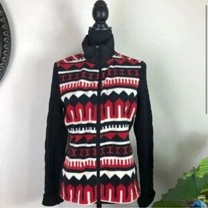 Ralph Lauren Women’s Red Black Aztec Tribal Fleece Jacket Coat Size Small